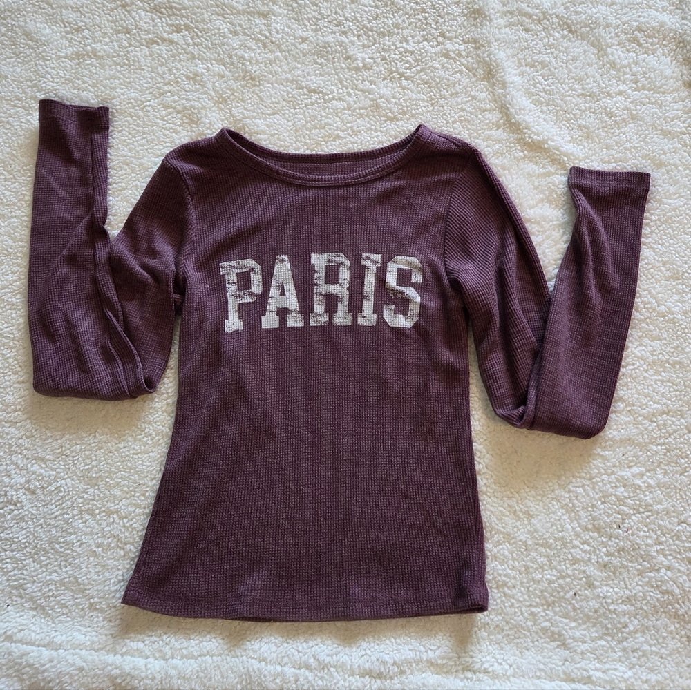 Trendy Pink Republic Long Sleeve Paris Tee - Plum-SIZE SMALL